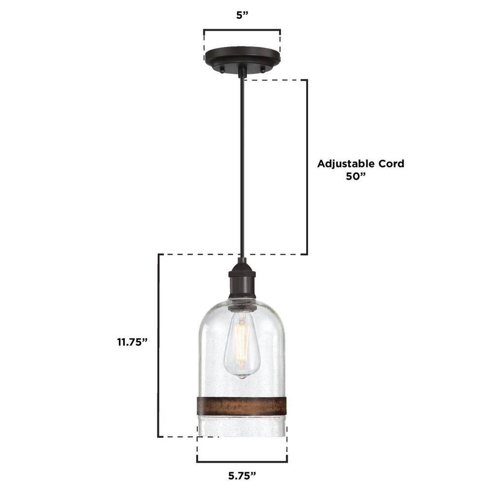Tarrant Mini Pendant Light with Clear Seeded Glass and Barnwood Band