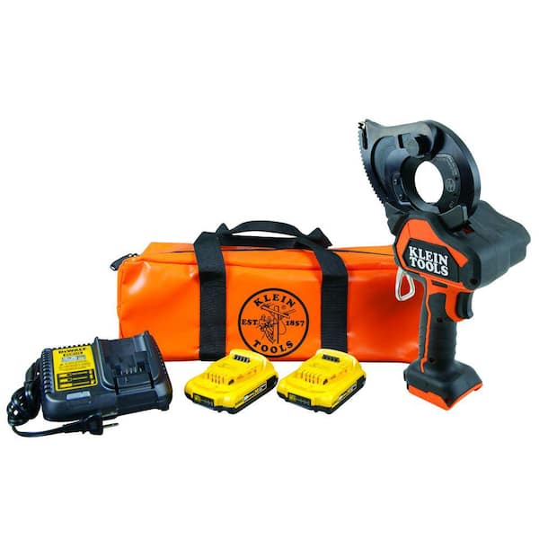 Klein Tools Battery-Operated Cu/Al Closed-Jaw Cutter with Two 2 Ah Batteries Charger and Bag