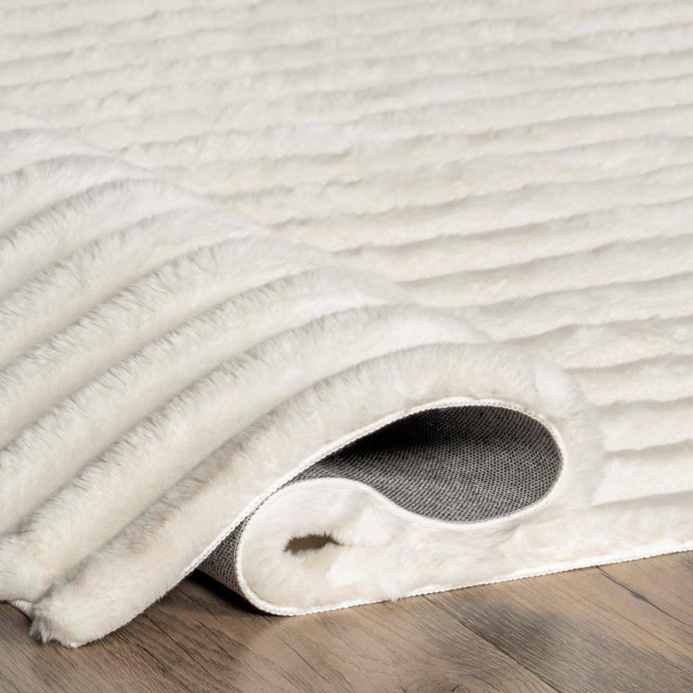 Kai Off White Faux Fur Stripe Washable Area Rug
