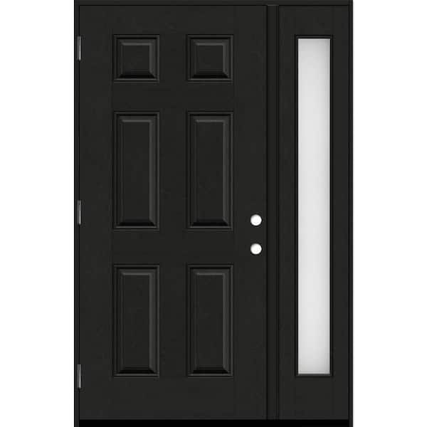 Steves & Sons Regency 53 in. x 80 in. 6 Panel LHOS Onyx Stain Mahogany Fiberglass Prehung Front Door w/Obscure14in. SL 6-9/16