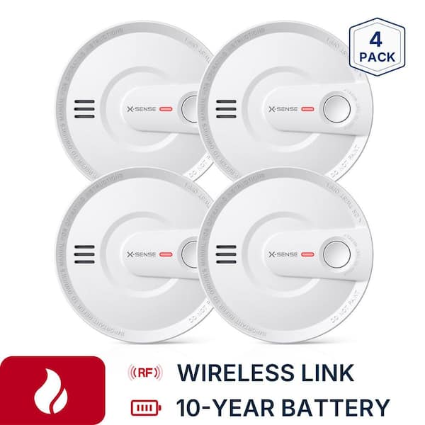 10-Year Battery Wireless Interconnected Smoke Detector with Photoelectric Sensor and LED Warning Light 4 Pack SD20-W