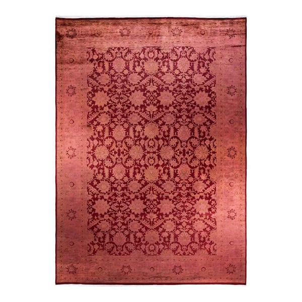 Contemporary Red 10 ft. x 14 ft. Hand Knotted Overdyed Area Rug