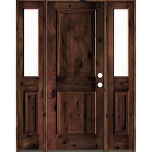 58 in. x 80 in. Rustic Knotty Alder Square Top Red Mahogany Stained Wood Left Hand Single Prehung Front Door