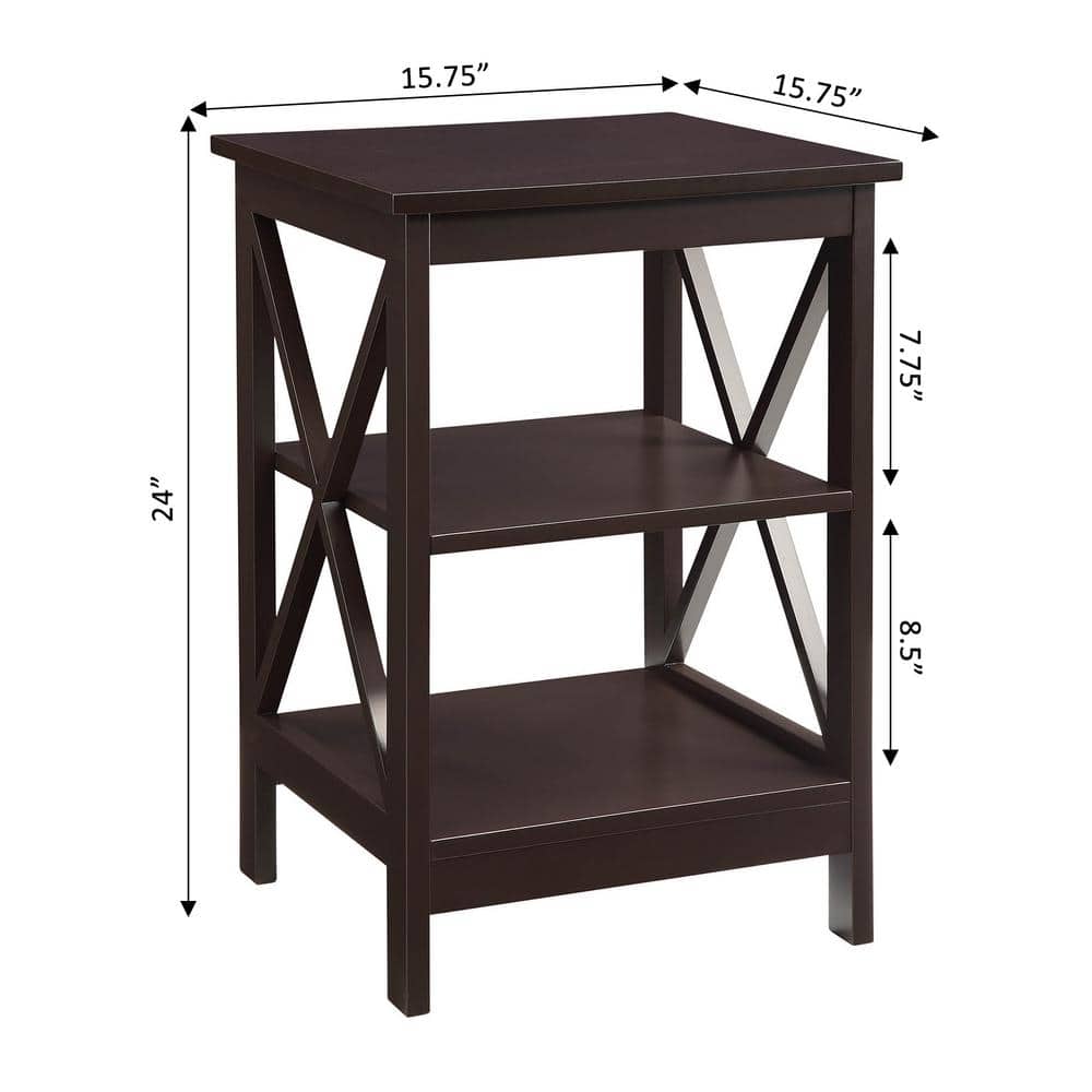 Espresso Oxford Transitional Rectangular End Table with 3 Shelves