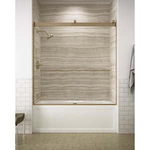 Levity 56-60 in. W x 62 in. H Semi-Frameless Sliding Tub Door in Anodized Brushed Bronze with Towel Bar