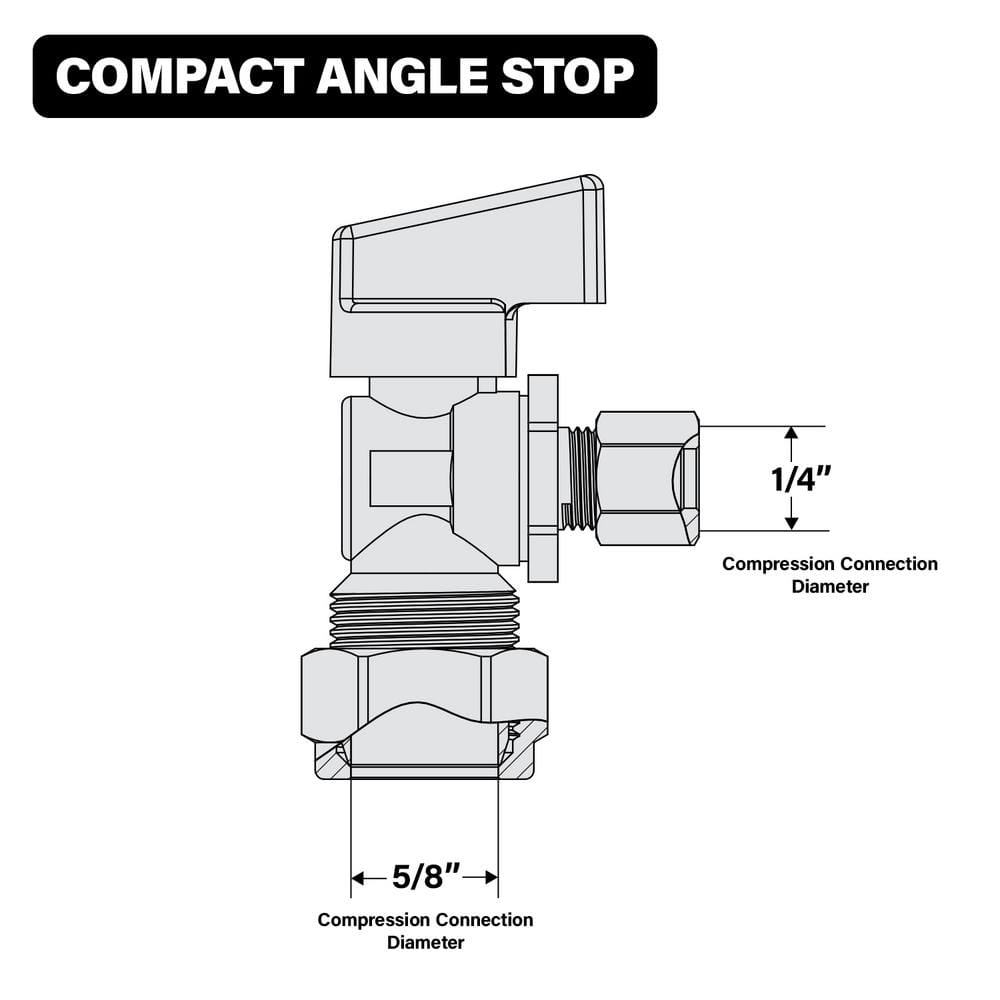 Chrome Plated Brass Compact Angle Stop Valve 2-Pack