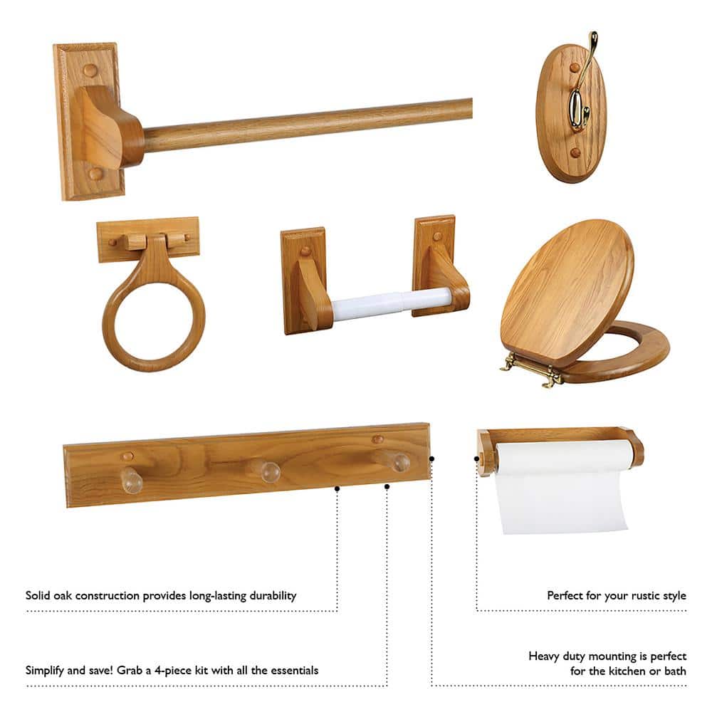 Honey Oak 24-Inch Wall Mounted Wooden Towel Bar