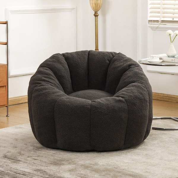 Dark Gray Faux Fur Bean Bag Chair with Armrests, Memory Foam Filled Lounge Chair for Living Room or Bedroom