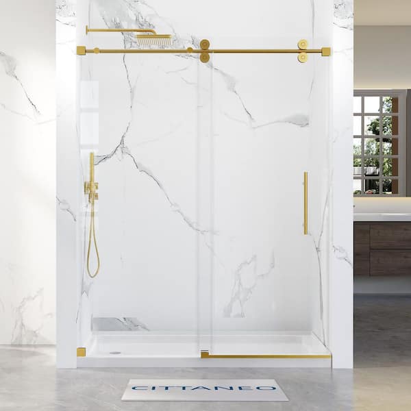 56 in. -60 in. W x 76 in. H Single Sliding Frameless Shower Door with 3/8 in. (10 mm) Tempered Clear Glass
