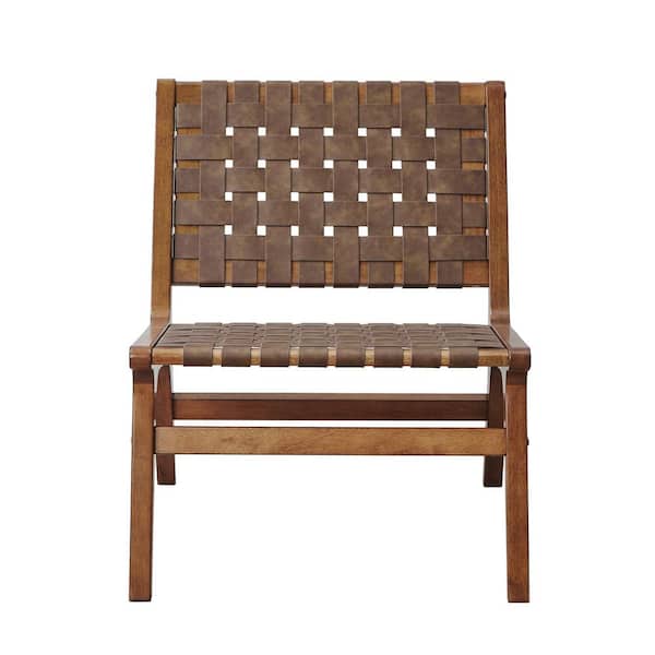 INK+IVY Oslo Brown Arm Chair with Faux Leather Woven