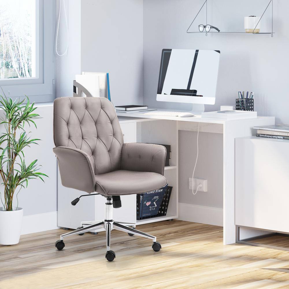 Light Grey Leather Swivel Task Chair with Chrome Base