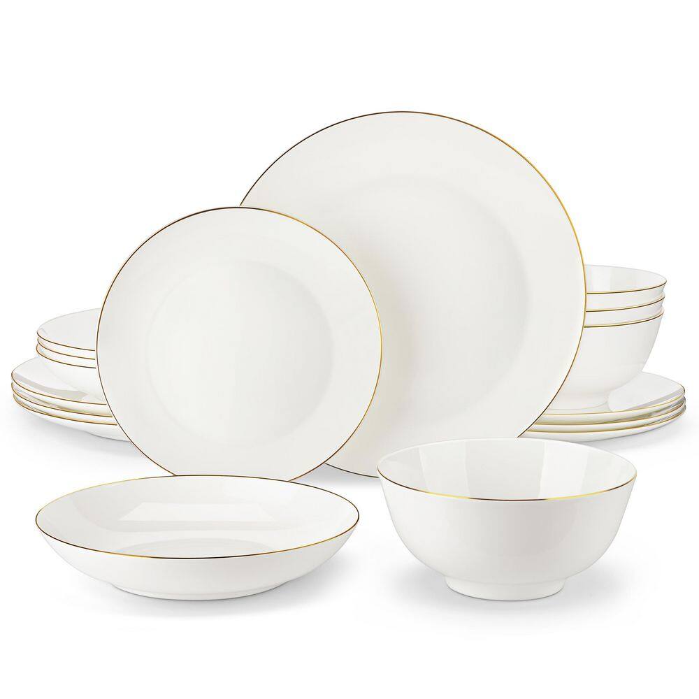 16-Piece White with Gold Rim Bone China Dinnerware Set Service for 4 Tableware Bowls and Plates Set for Kitchen Dining price history on PriceWatchPro