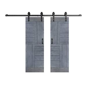 S Series 56 in. x 84 in. Dark Gray Finished DIY Solid Wood Double Sliding Barn Door with Hardware Kit