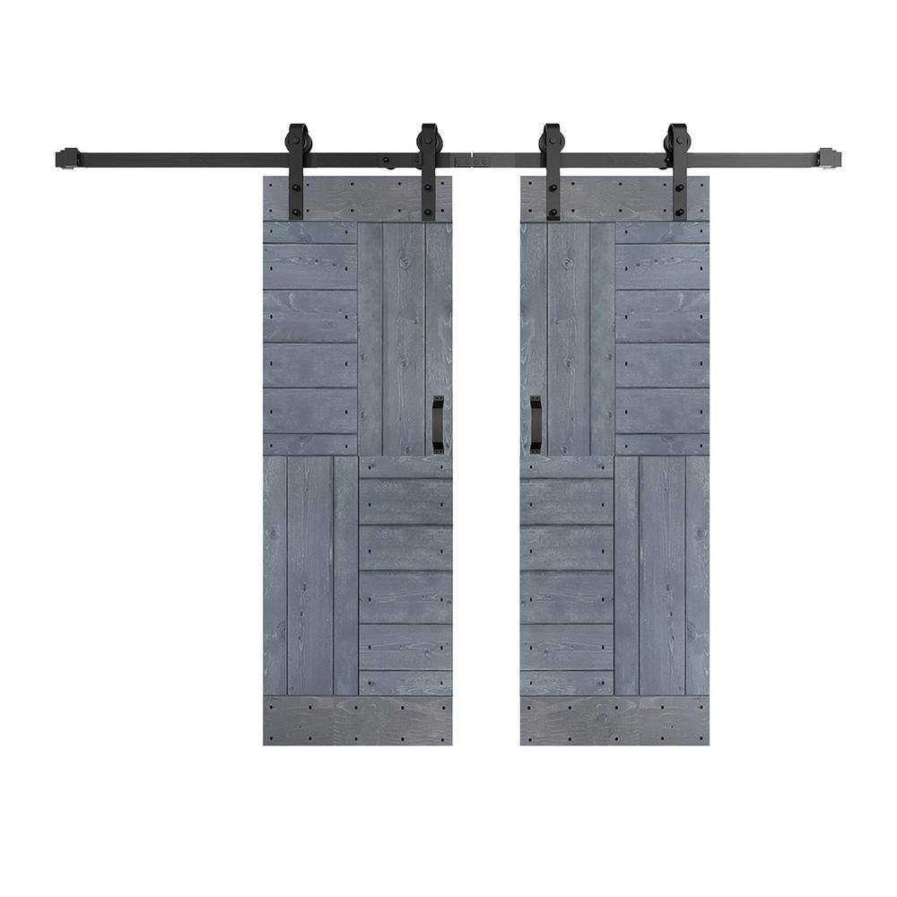 S Series 60 in. x 84 in. Dark Gray Finished DIY Solid Wood Double Sliding Barn Door with Hardware Kit price history on PriceWatchPro