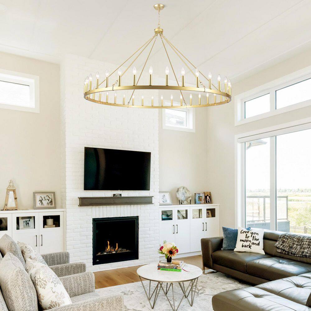 36-Light Gold Farmhouse Candlestick Linear Wagon Wheel Chandelier Height Adjustable Pendant for Kitchen Island price history on PriceWatchPro