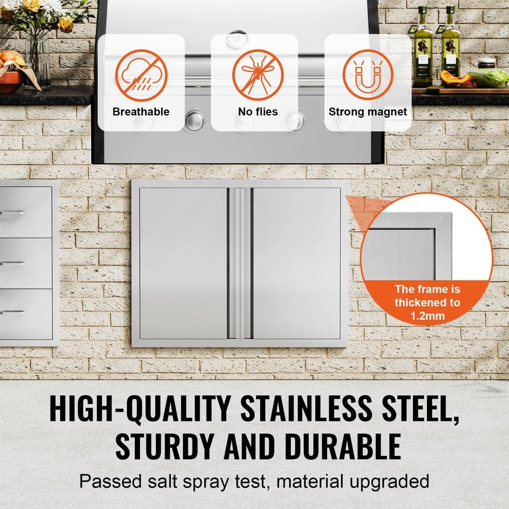 Stainless Steel Double Outdoor Kitchen Access Door with Recessed Handles