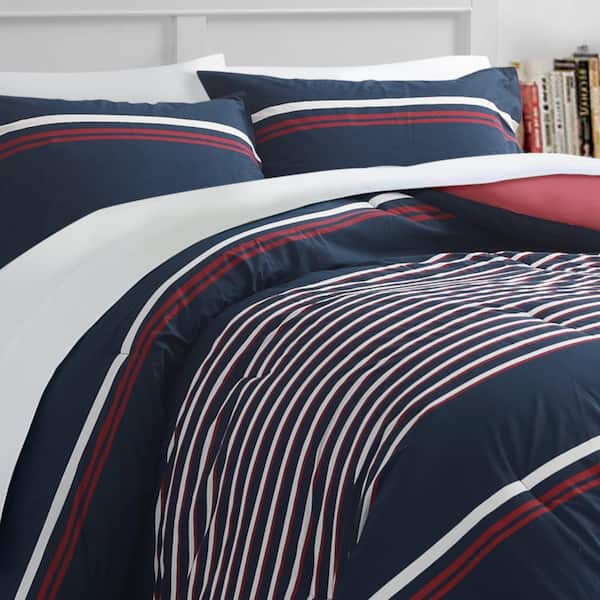 Nautica Longdale Solid Stripe 2-Piece Navy Blue Microfiber Twin Comforter  Set USHSA51244696 - The Home Depot
