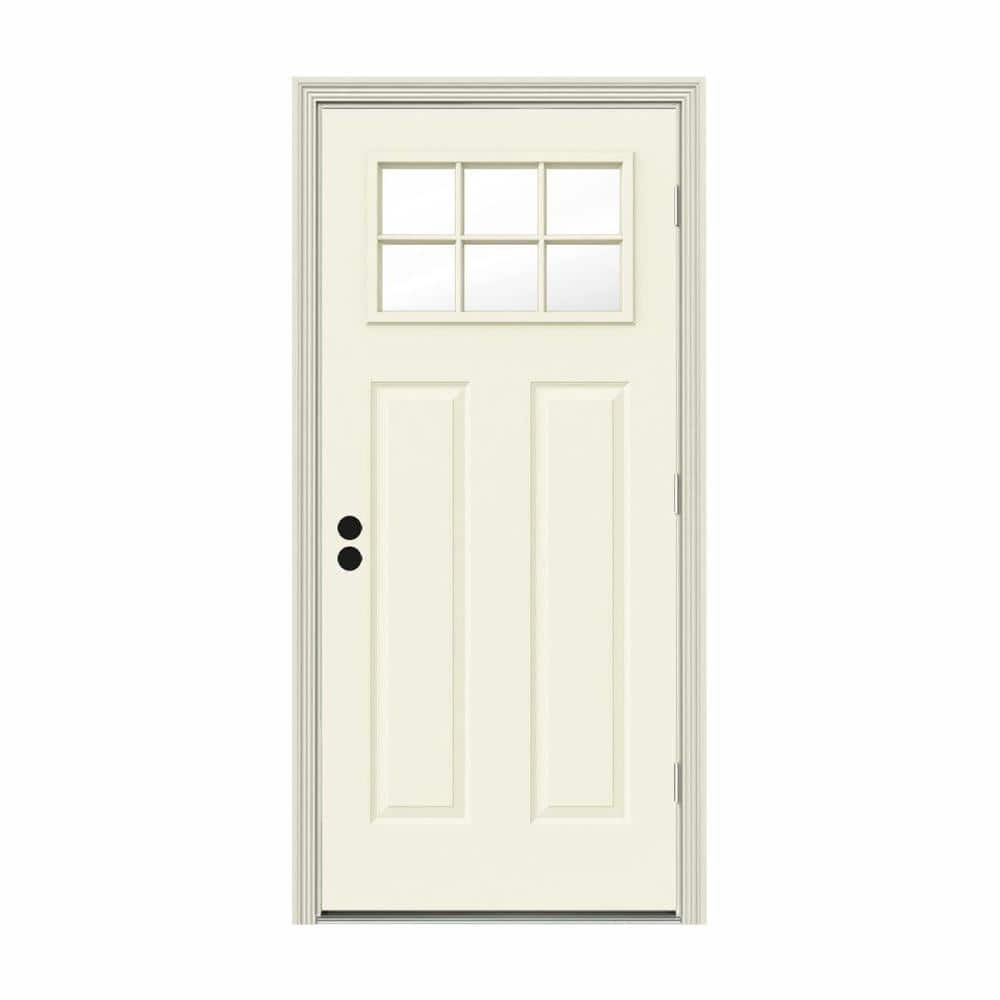 JELD-WEN 30 in. x 80 in. 6 Lite Craftsman Vanilla Painted Steel Prehung ...