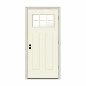 30 in. x 80 in. 6 Lite Craftsman Vanilla Painted Steel Prehung Left-Hand Outswing Front Door w/Brickmould