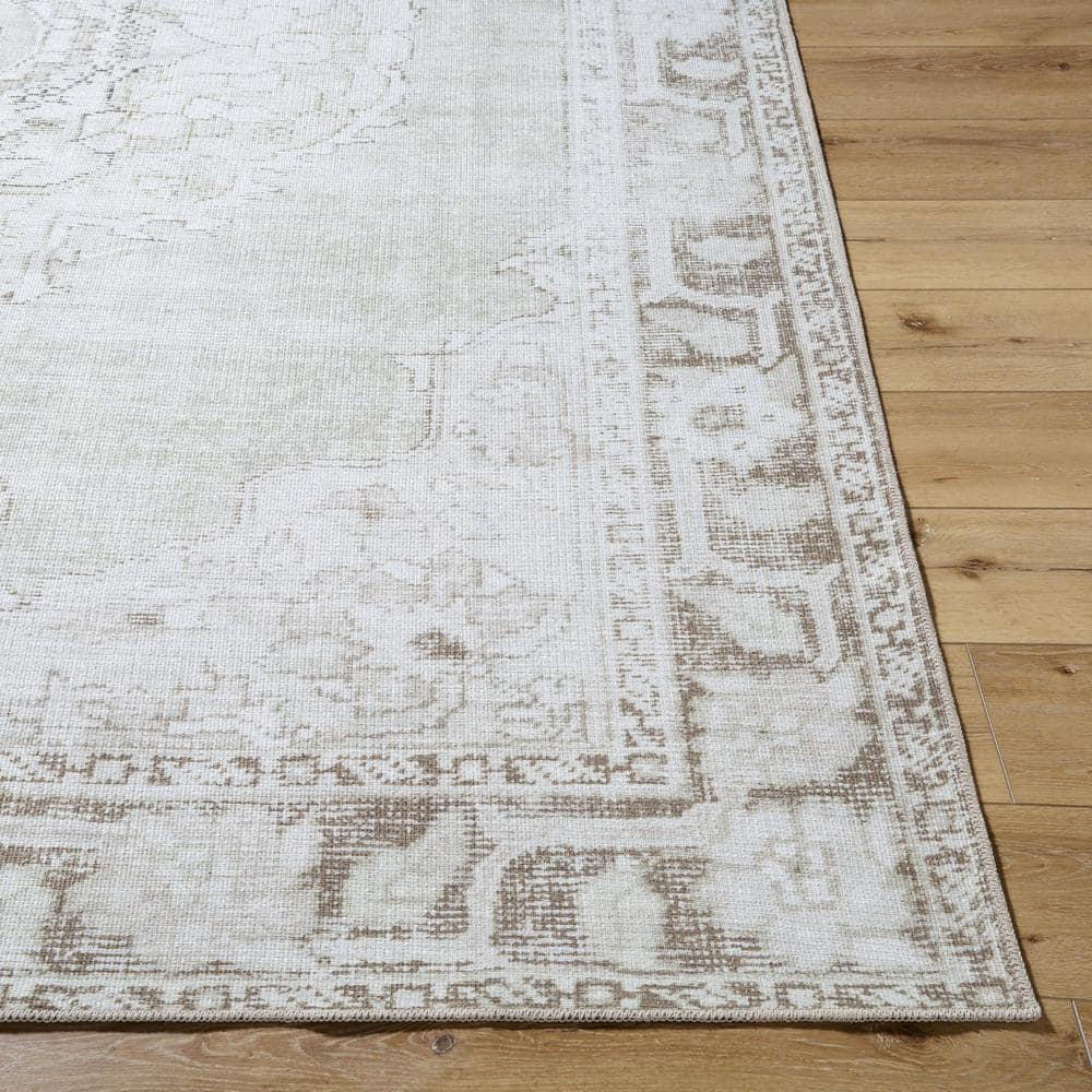 Light Gray Synthetic Medallion Washable Rectangular Area Rug