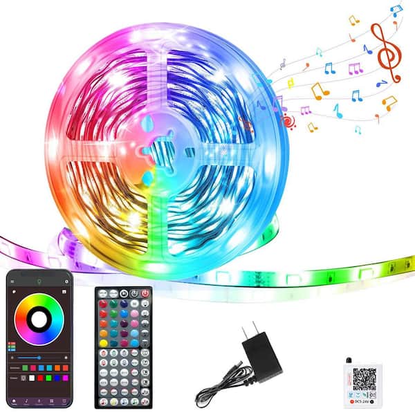 50 ft.Integrated LED White Strip Light Fixture with RGB Color Changing, Music Sync and Remote/App Control