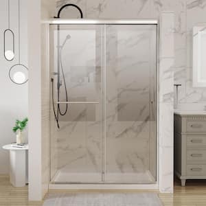Aim 48 in. W x 72 in. H Sliding Framed Shower Door in Brushed Nickel with Clear