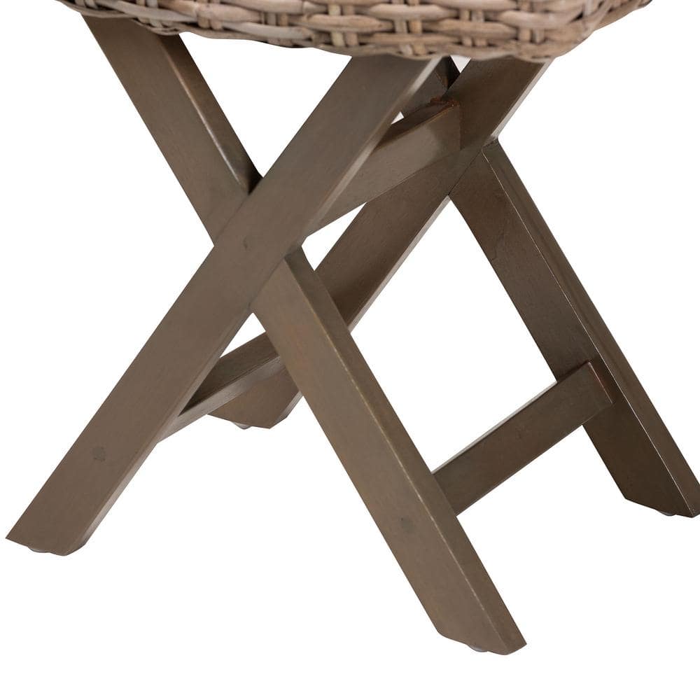 Hayate Mahogany and Rattan X-Base Ottoman Footstool