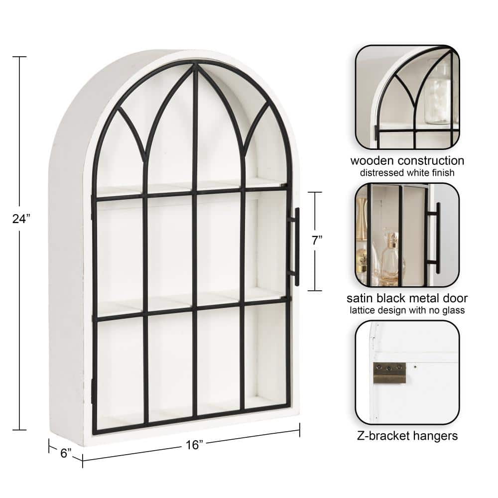 Arched White and Black Wood Floating Wall Cabinet
