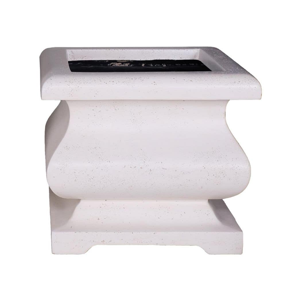 MPG 18 in. Light Aged White Cast Stone Square Bombe Planter (18 in. L x ...
