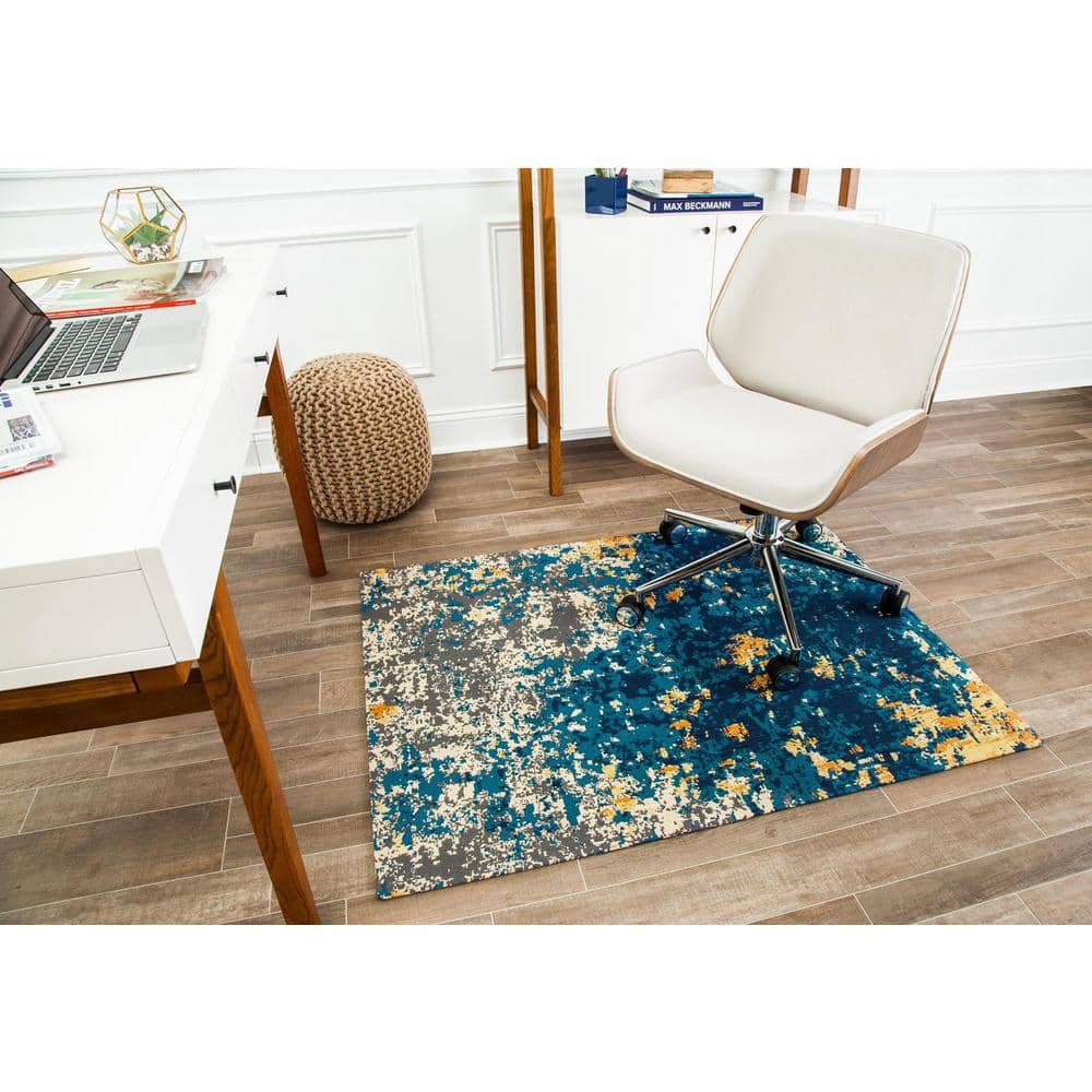 Bilbao Rectangular Blue and Orange Jacquard Chair Mat