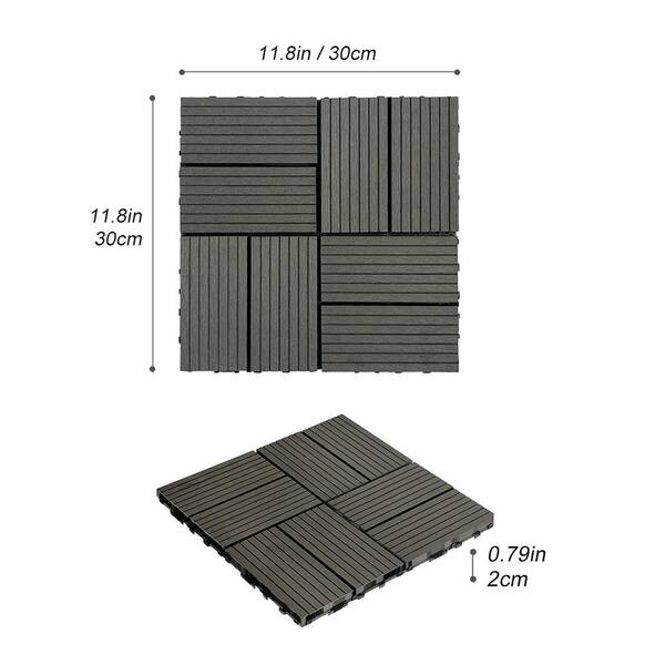 Afoxsos 1 ft. x 1 ft. Dark Grey Plastic Composite Deck Tiles Set, All-Weather for Indoor and Outdoor (20-Pack)