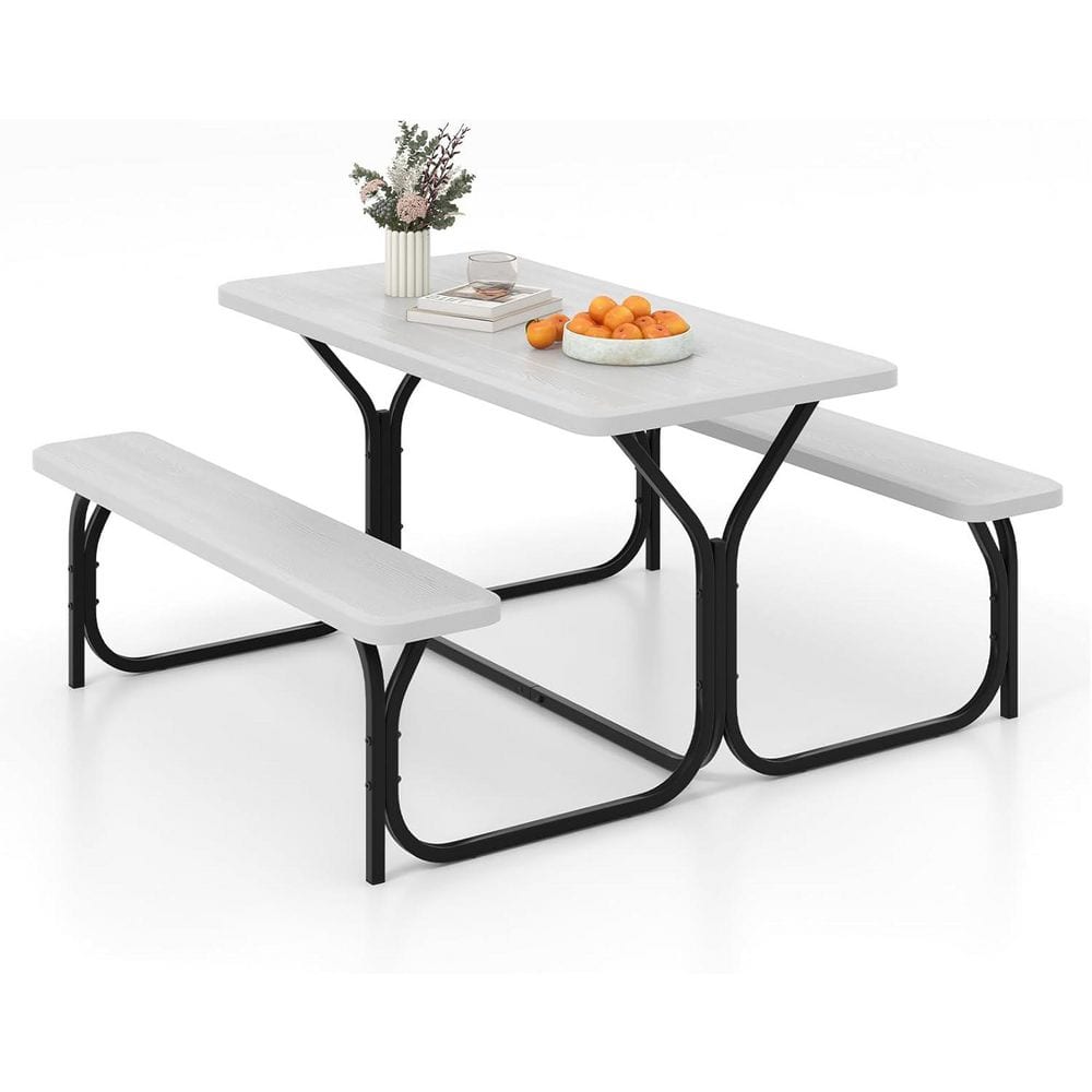 59 Steel Frame Picnic Table Bench Set Wood-Like Texture Top Outdoor Camping Furniture White price history on PriceWatchPro