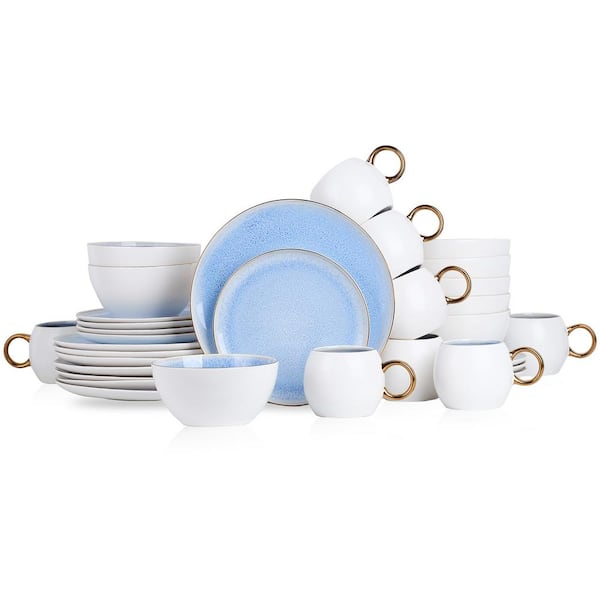 STONE LAIN Josephine 32-Piece Blue Porcelain Dinnerware Set (Service for 8)