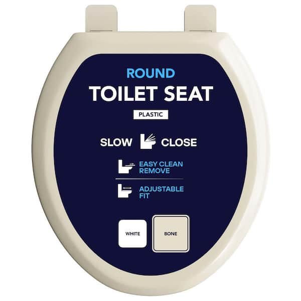 Round Molded Plastic Slow Close, Easy Remove, Adjustable Hinge Toilet Seat in Beige 15-1/4 in. x 13-3/4 in. x .67 in.