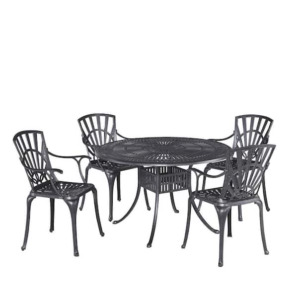 HOMESTYLES Largo 48 in. Cast Aluminum Charcoal Outdoor 5-Piece Patio Dining Set