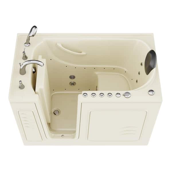 Universal Tubs Safe Premier Series 30 in. L x 52 in. W Left Side Drain Combination Jetted Bathtub in Biscuit with Microbubbles Jet