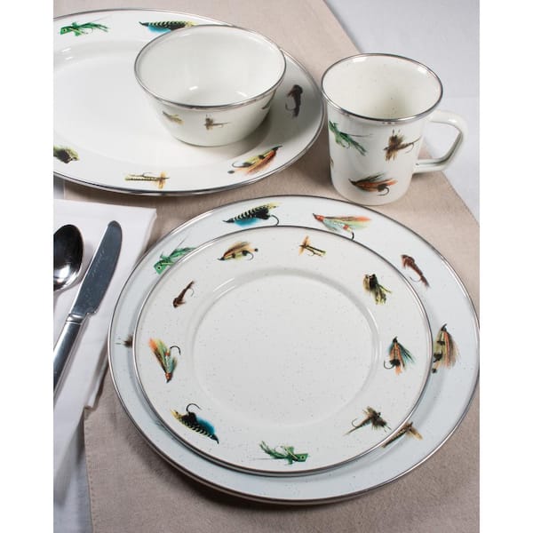 Golden Rabbit Fishing Fly Dinner Plates, Set of 4