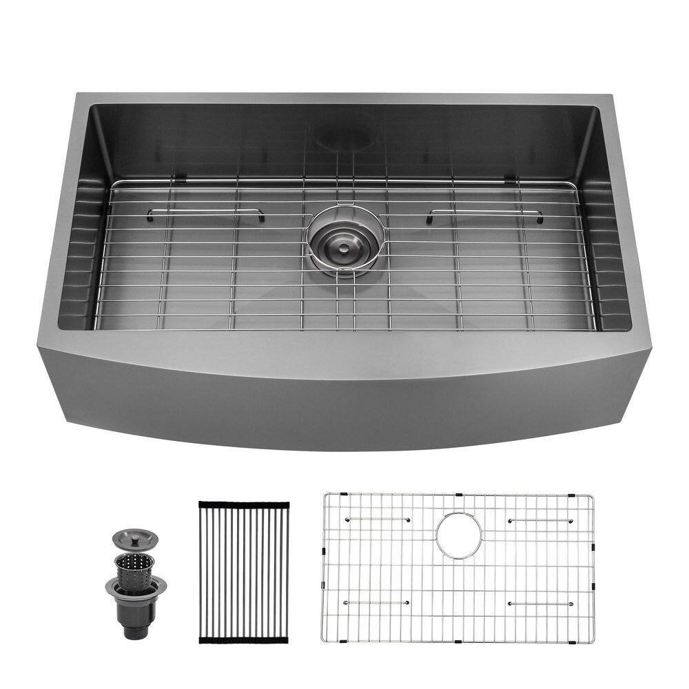 33 in. Rectangular Gunmatel Black 50/50 Double Bowl Stainless Steel Farmhouse Apron Kitchen Sink with Drain Bottom Grid price history on PriceWatchPro