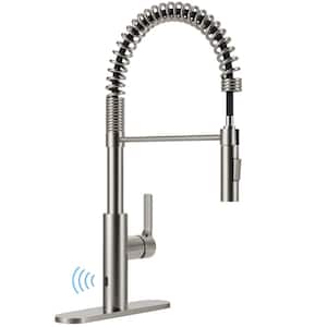 Ola Hands Free Touchless 1-Handle Pull-Down Sprayer Kitchen Faucet with Motion Sense and Fan Sprayer in Brushed Nickel