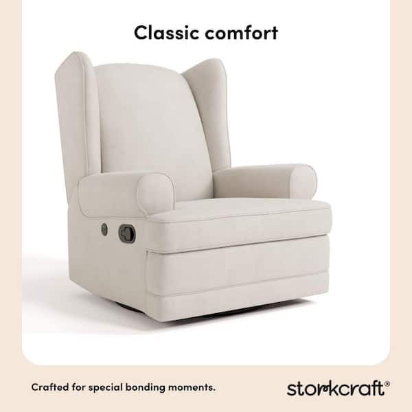 Storkcraft Serenity Ivory Polyester Swivel Glider Recliner with