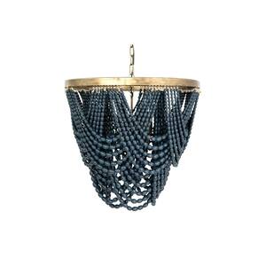 1-Light 2-Tier Brushed Gold with Blue Draped Wood Bead Chandelier