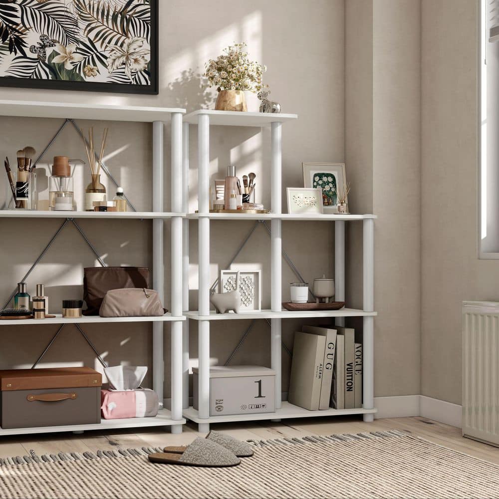 Quincy 44.2 in. Tall White Engineered Wood 7-Shelf Modular Bookcase With Support Rods