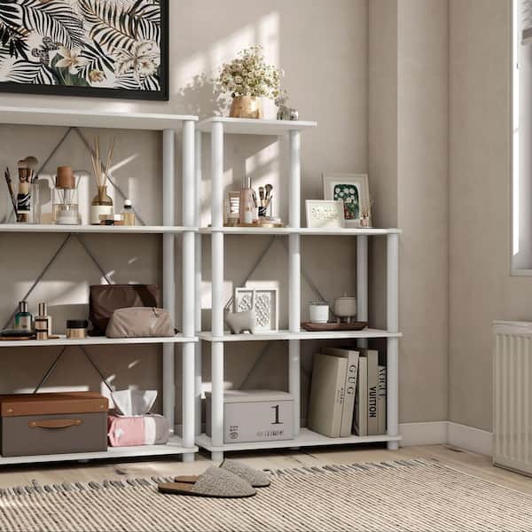 Quincy 44.2 in. Tall White Engineered Wood 7-Shelf Modular Bookcase With Support Rods