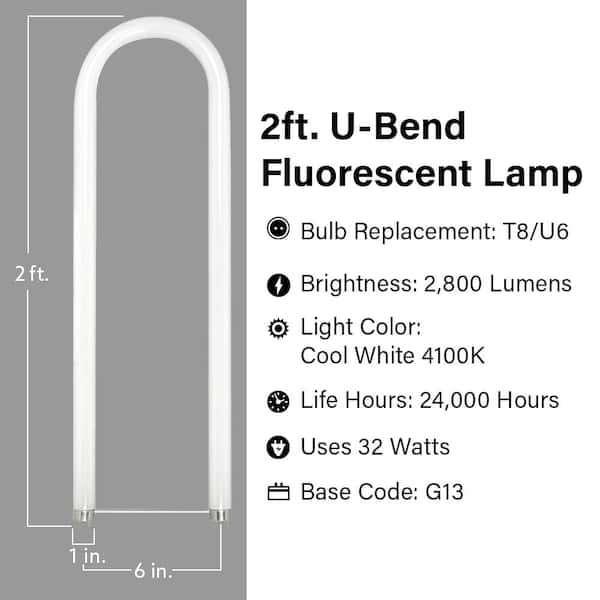 32-Watt 2 ft. T8 G13 Linear U-Bend Fluorescent Tube Light Bulb, Cool White 4100K (1-Pack)