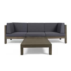 Jonah Gray 2-Piece Wood Patio Deep Seating Set with Dark Gray Cushions - 3 Seater Sofa, Coffee Table