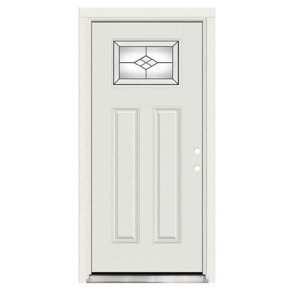 Reliant 36 in. x 80 in. 1/4 Toplite Quattro Glass LHIS Unfinished White Fiberglass Prehung Front Door w/Brickmold