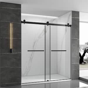48 in. W x 76 in. H Double Sliding Frameless Shower Door in Matte Black Finish with Clear Glass