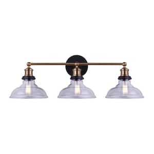 Lora 3-Light Matte Black and Gold Vanity Light with Clear Glass Shades