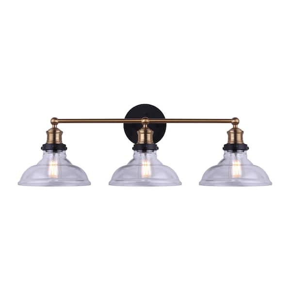 Home Decorators Collection Lora 3-Light Matte Black and Gold Vanity Light with Clear Glass Shades
