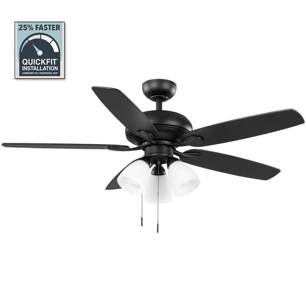 Hampton Bay Rockport II 52 in. Indoor Matte Black LED Ceiling Fan with Light kit, Downrod and Reversible Blades Included